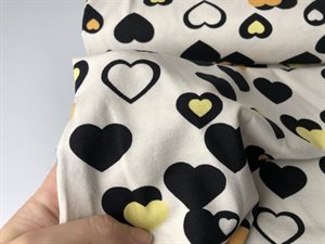 Viscosejersey - søde hjerter i sort og gul